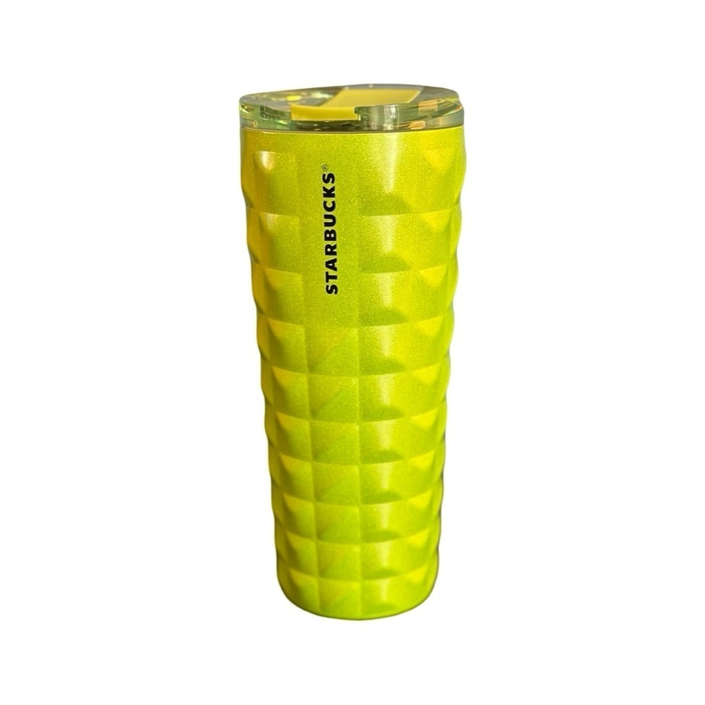 NWT Starbucks Neon Lime Green Geometric/Faceted Tumbler 16 fl oz